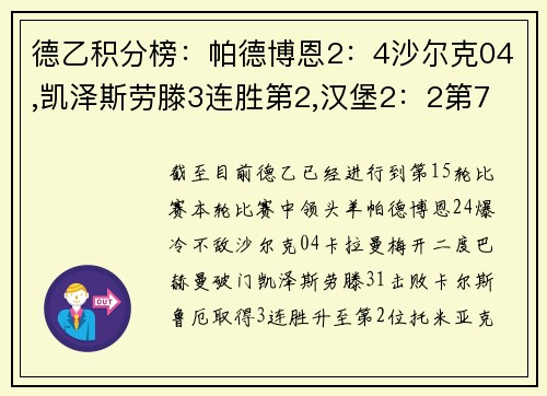 德乙积分榜：帕德博恩2：4沙尔克04,凯泽斯劳滕3连胜第2,汉堡2：2第7